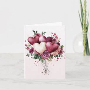 Hjärtballonger och blommor Alla hjärtans Hälsning Kort