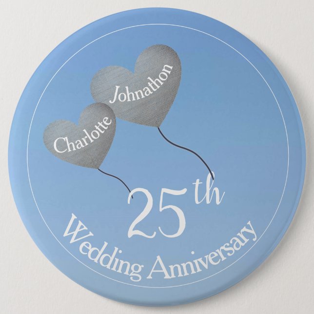 Hjärtballonger på 25:e Silver-årsdagen i himlar Knapp (Framsida)