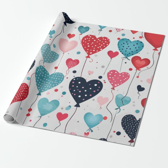 Hjärtballonger Presentpapper (Utrullad)