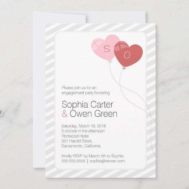Hjärtballonger Unika Förlovningsfest Inbjudningar (Framsida)