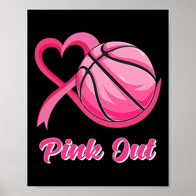 Hjärtband Basketball Rosa ut Bröstcancer Awa Poster (Framsidan)