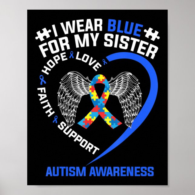Hjärtband I Bära Blue för min syster Autism Awar Poster (Framsidan)