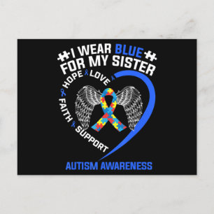 Hjärtband I Bära Blue för min syster Autism Awar Vykort