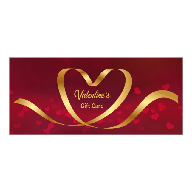 Hjärtbandon Guld Red Valentine Day Gift Card Reklamkort (Framsidan)