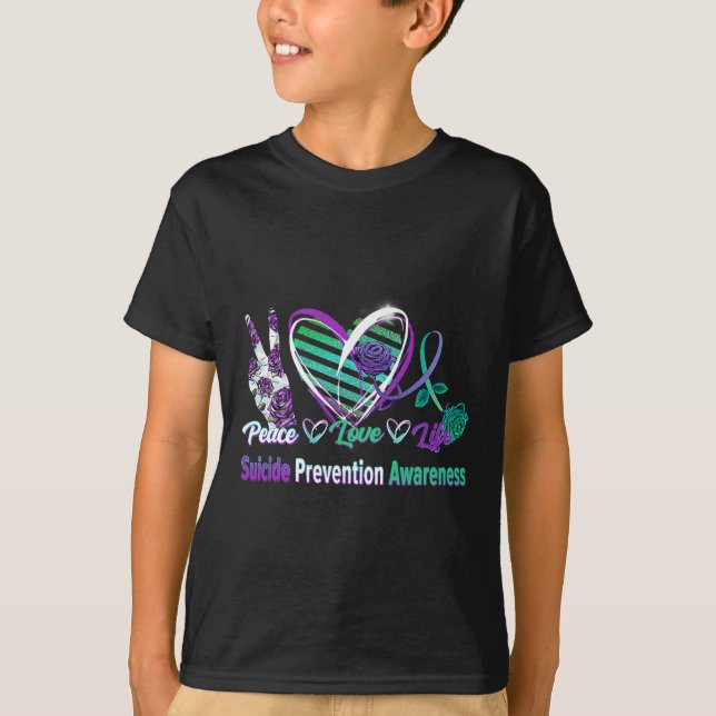 Hjärtbandon Ro Peace Kärlek Pentalthälsosjälvmord  T Shirt (Framsida)