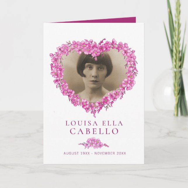 Hjärtbegravningsprogram rosa-glömde-me-nots program (Framsida)