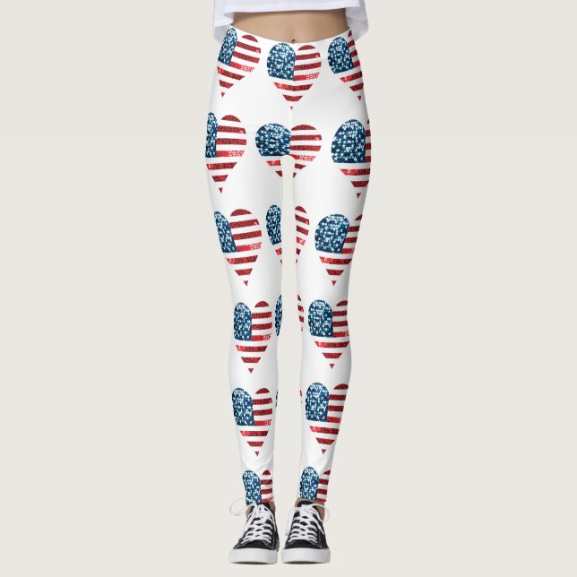 Hjärtbeningar från USA flagga Leggings (Framsida)