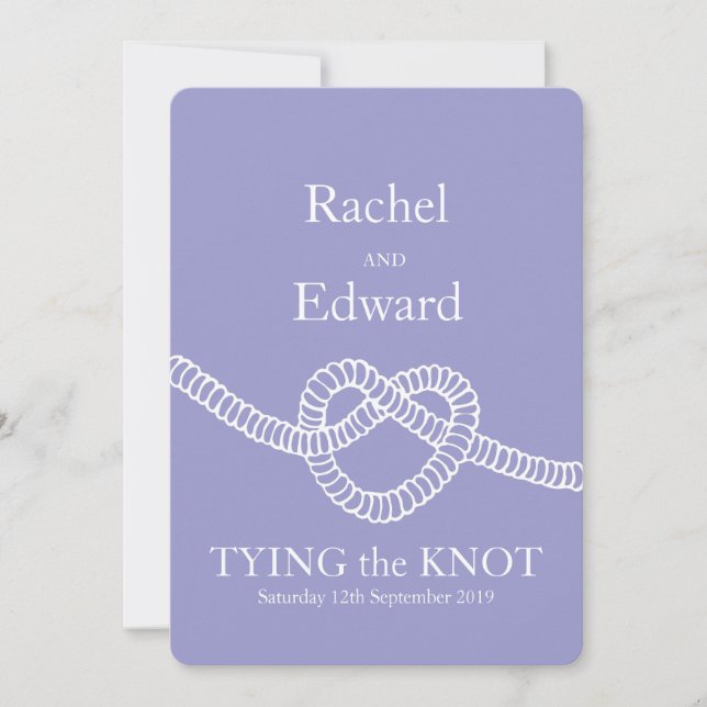 Hjärtbind den knut bröllop lila vita inbjudan (Framsida)