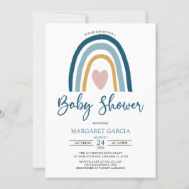  Hjärtblå tuggade tonar Boho Rainbow Baby Shower Inbjudningar
