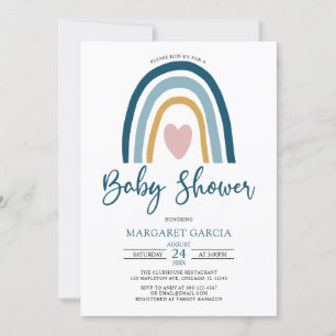 Hjärtblå tuggade tonar Boho Rainbow Baby Shower Inbjudningar