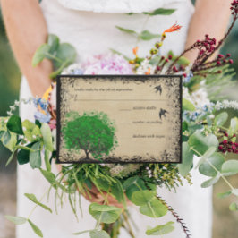 Hjärtblad Emerald Träd Kärlek Fågel Bröllop RSVP OSA Kort