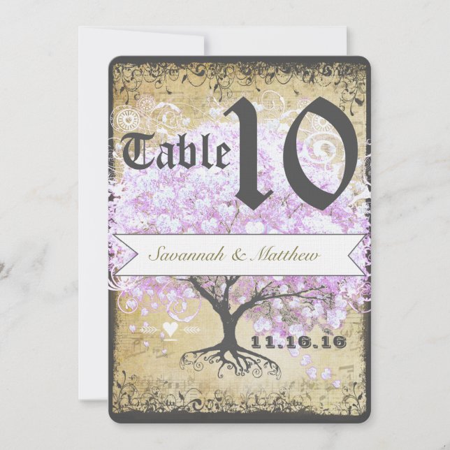 Hjärtblad Lavendel Träd Vintage Fågel Bröllop Inbjudningar (Framsida)