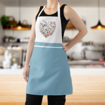 Hjärtblått allt-över-blått-blått-tryck-Apron