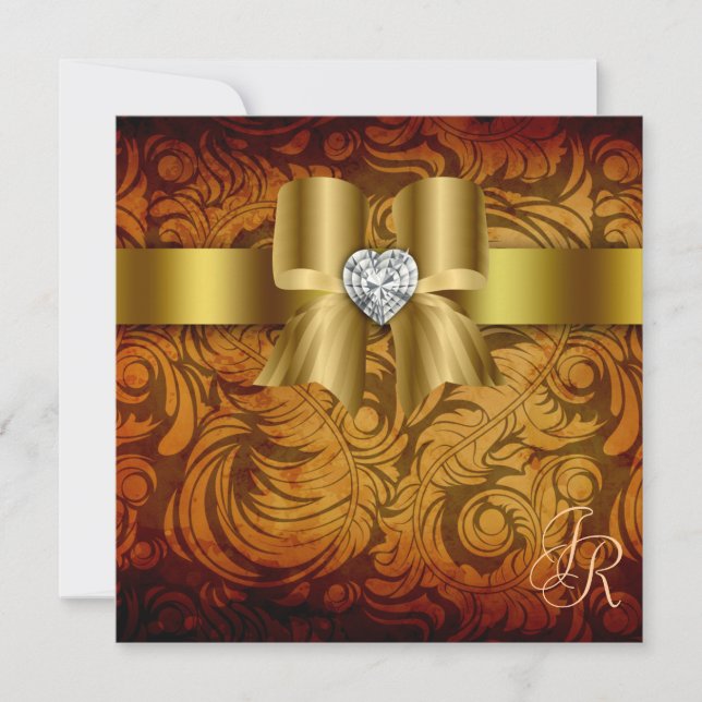 Hjärtblocket för inbjudan till Vintage bröllop hös (Framsida)