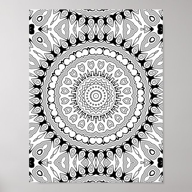 Hjärtblomma Färgsida Invecklad Design Poster (Framsidan)