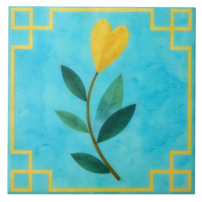 Hjärtblomma Guld Turkos Blommig Dekorativ Kakel (Framsidan)