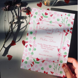 Hjärtblomsteräng på vit – Rosa & Röd Alla Hjärtans Inbjudningar