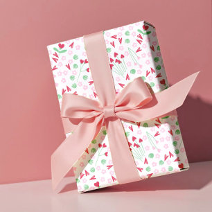 Hjärtblomsteräng på vit – Rosa & röd valentin Presentpapper