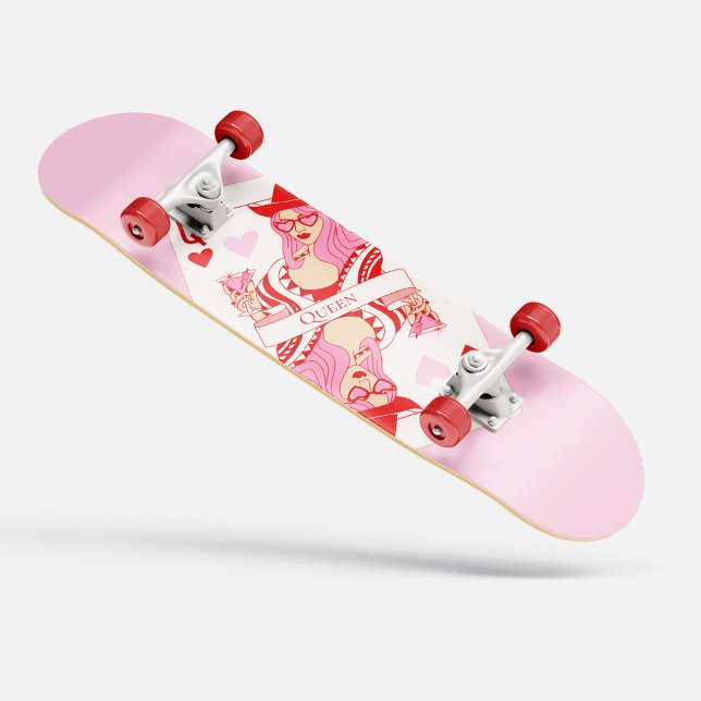 Hjärtbordets rosa mini skateboard bräda 18,5 cm (queen of hearts skateboard pink)