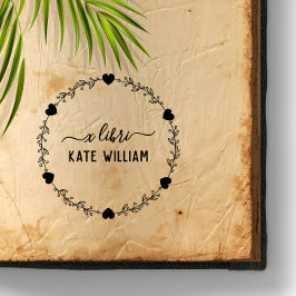 Hjärtbotanisk krans ex libris stämpel