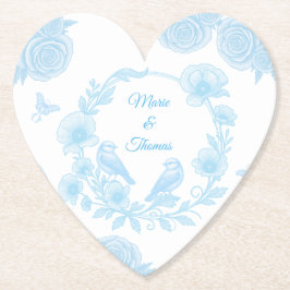 Hjärtbröllop 💙 Personliga Namn Blommig Underlägg Papper