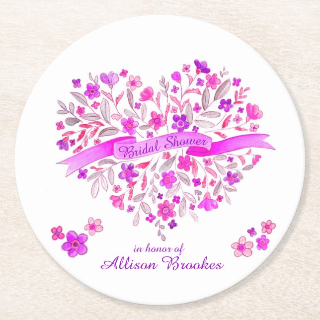 Hjärtbukettblommor möhippa underlägg papper rund (Framsidan)