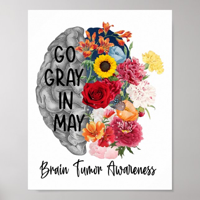 Hjärtcancertumörmedvetenhet Gå Grått i maj blomnin Poster (Framsidan)