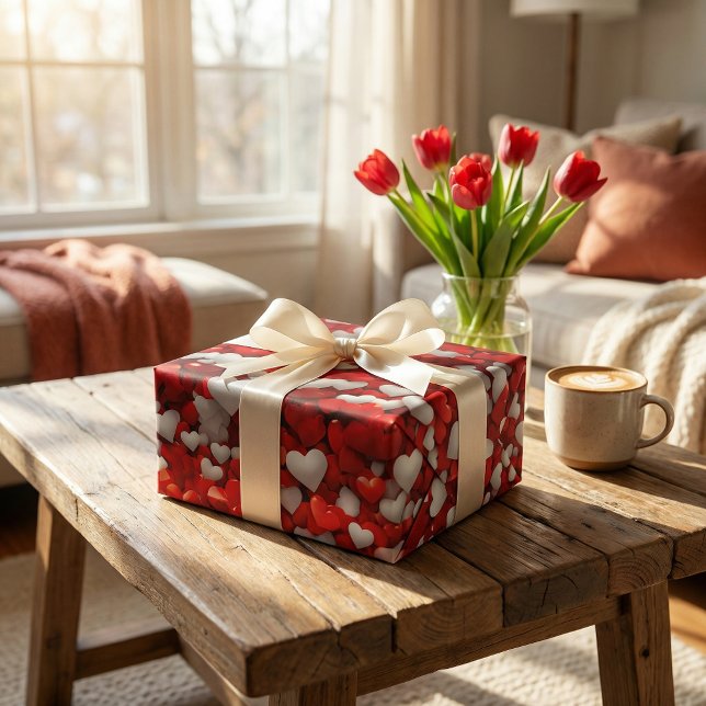 Hjärtdagen Firande: Red & White Kärlek Art Presentpapper (Skapare uppladdad)