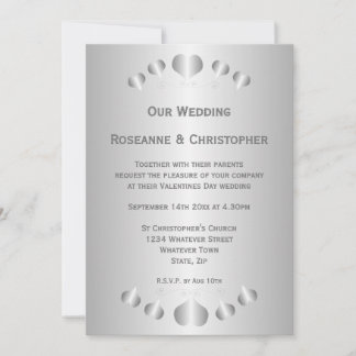 Hjärtdesign Silverfärgad bakgrund Bröllop Inbjudningar