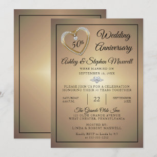 Hjärtdiamanter 50:e Bröllop-årsdagen Party Inbjudningar