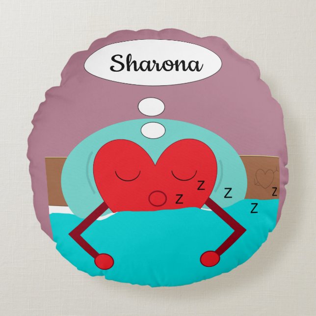 Hjärtdrömmar Lila och Grönt Rund Kudde (Framsidan)