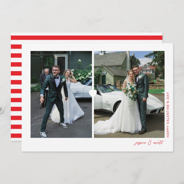 Hjärtduo Vit Alla hjärtans dag Fotokort Julkort (Fram/baksida)