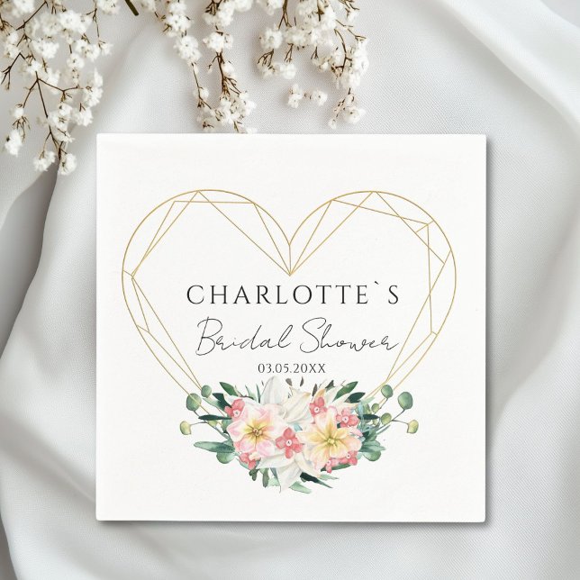 Hjärteblomma Bröllopsfest Pappersservett (Personalized Heart-Flower Bridal Shower Paper Napkin)
