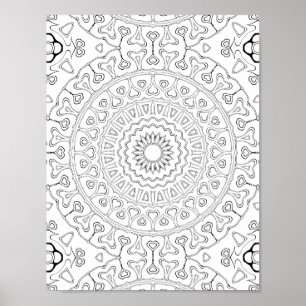 Hjärteblommönster Färgsida Design Poster