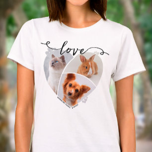 Hjärteformad 3-bilds fotokollage och kärleksskrift t shirt