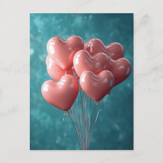 Hjärteformade ballonger Alla hjärtans dags hälsnin Vykort (Framsida)