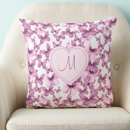 Hjärtemonogram Rosa Fjäril Kudde
