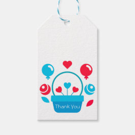 Hjärter, ballonger och basket presentetikett