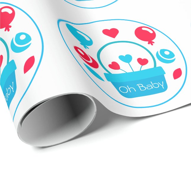 Hjärter, ballonger och basket presentpapper (Rullad Hörn)