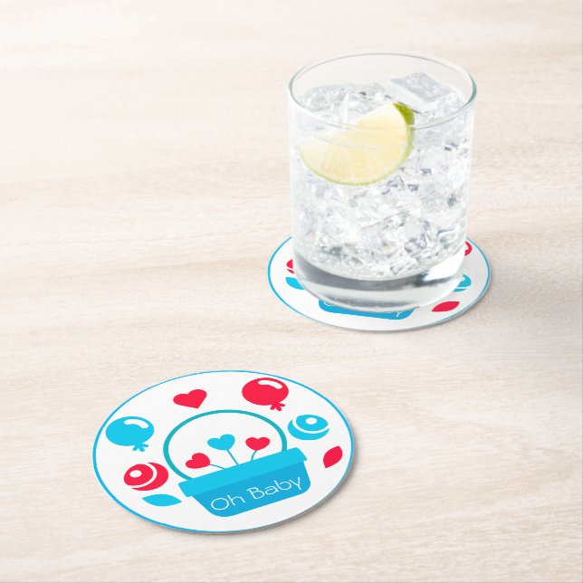 Hjärter, ballonger och basket underlägg papper rund (Insitu)