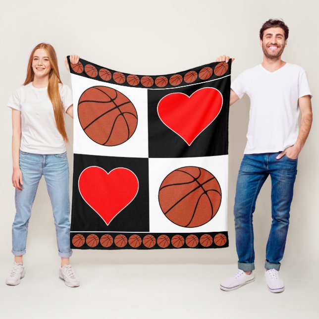 Hjärter & basketspelare Cute Checker Mönster Fleecefilt (På plats)