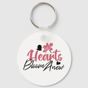 Hjärter Bloom Anew - inspirationell Blommigt Quote Nyckelring