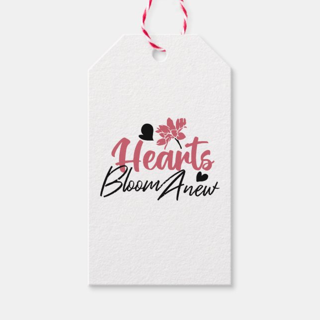 Hjärter Bloom Anew - inspirationell Blommigt Quote Presentetikett (Framsidan)
