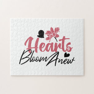 Hjärter Bloom Anew - inspirationell Blommigt Quote Pussel