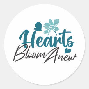 Hjärter Bloom Anew - inspirationell Blommigt Quote Runt Klistermärke