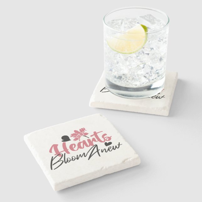 Hjärter Bloom Anew - inspirationell Blommigt Quote Stenunderlägg (Sidan)