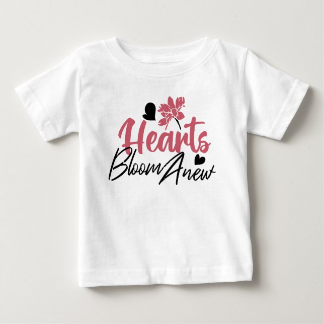 Hjärter Bloom Anew - inspirationell Blommigt Quote T Shirt (Framsida)