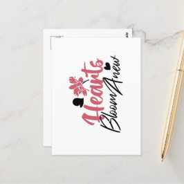 Hjärter Bloom Anew - inspirationell Blommigt Quote Vykort