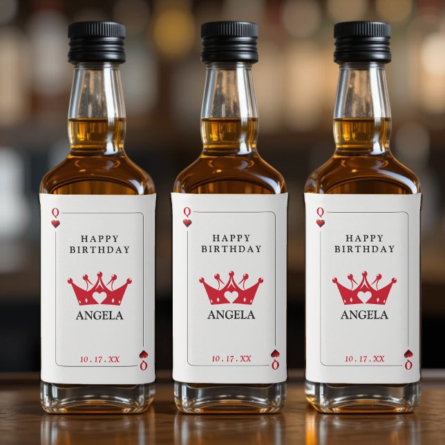Hjärter Dam Casino Poker Kort Födelsedag Spritflaskor Etikett (Queen of Hearts Casino Poker Card Birthday Liquor Bottle Label
)