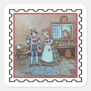 Hjärter Dam frimärks konst Fyrkantigt Klistermärke